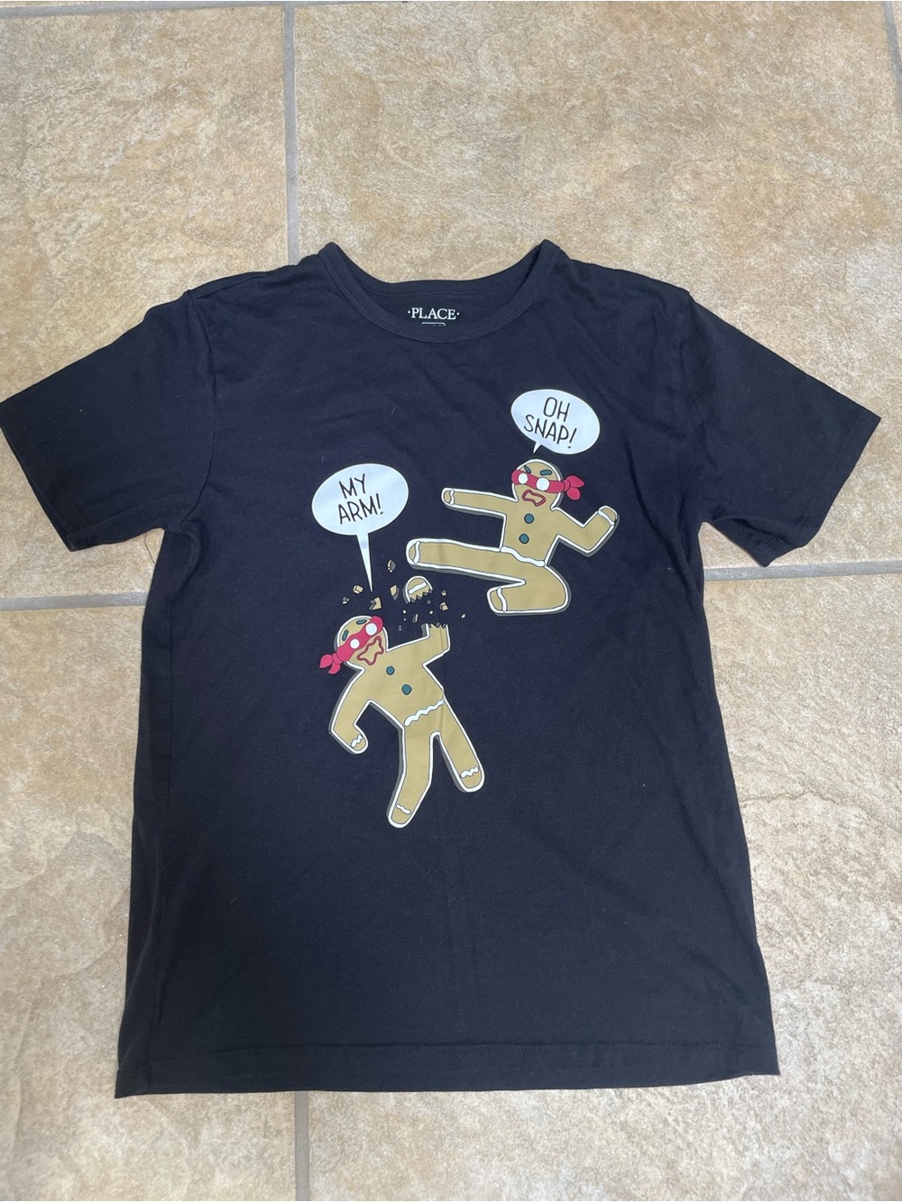 The Children's Place Black Tee with Gingerbread 'Oh Snap' Graphic